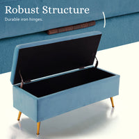 Storage Ottoman Stool Bench Seat 110cm Velvet BLUE