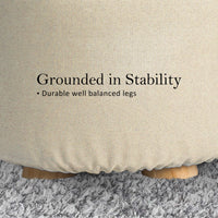 Fabric Ottoman Round Wooden Leg Foot Stool - BEIGE