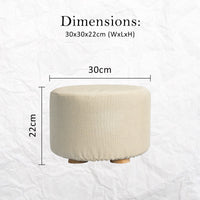 Fabric Ottoman Round Wooden Leg Foot Stool - BEIGE