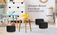 Fabric Ottoman Round Wooden Leg Foot Stool - BLACK