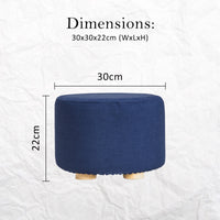 Fabric Ottoman Round Wooden Leg Foot Stool - DARK BLUE