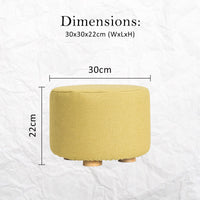 Fabric Ottoman Round Wooden Leg Foot Stool - MUSTARD YELLOW