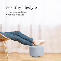 Fabric Ottoman Round Wooden Leg Foot Stool - LIGHT BLUE