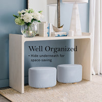 Fabric Ottoman Round Wooden Leg Foot Stool - LIGHT BLUE