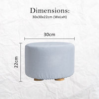 2X Fabric Ottoman Round Wooden Leg Foot Stool - LIGHT BLUE