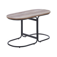 Coffee Table Oval Wooden Top Iron Metal Base Side End Table - Brown