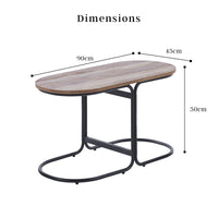 Coffee Table Oval Wooden Top Iron Metal Base Side End Table - Brown