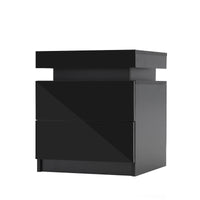 Bedside Table 2 Drawers RGB LED Bedroom Cabinet Nightstand Gloss AURORA BLACK