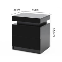 Bedside Table 2 Drawers RGB LED Bedroom Cabinet Nightstand Gloss AURORA BLACK