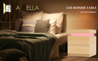 Bedside Table 2 Drawers RGB LED Bedroom Cabinet Nightstand Gloss AURORA OAK