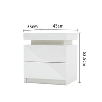 2X Bedside Table 2 Drawers RGB LED Bedroom Cabinet Nightstand Gloss AURORA WHITE