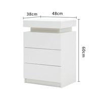 Bedside Table 3 Drawers RGB LED Bedroom Cabinet Nightstand Gloss GLORY WHITE