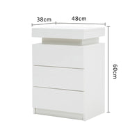 2X Bedside Table 3 Drawers RGB LED Bedroom Cabinet Nightstand Gloss GLORY WHITE