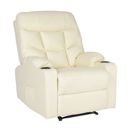 8-Point Electric Massage Recliner Chair - PU Leather Lounge Sofa Armchair ARLEEN BEIGE
