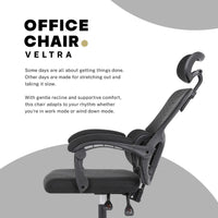 Ergonomic Reclining Office Chair - Lumbar Support, Adjustable Headrest VELTRA - BLACK
