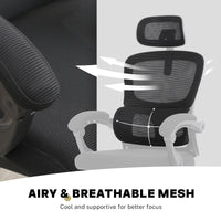 Ergonomic Reclining Office Chair - Lumbar Support, Adjustable Headrest VELTRA - BLACK