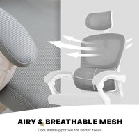 Ergonomic Reclining Office Chair - Lumbar Support, Adjustable Headrest VELTRA - GREY