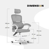 Ergonomic Reclining Office Chair - Lumbar Support, Adjustable Headrest VELTRA - GREY