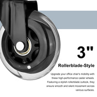 5X 3'' Rollerblade Style Wheels Office Chair Casters - Slient Smooth, 11x22mm Stem