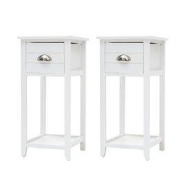2X Bedside Table Drawer Vintage Side Table Storage Cabinet Bedroom VALERIE WHITE