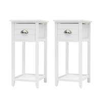 2X Bedside Table Drawer Vintage Side Table Storage Cabinet Bedroom VALERIE WHITE