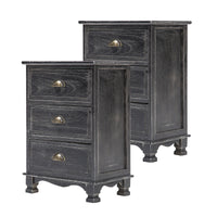 2X Bedside Table 3 Drawer Vintage Side Table Storage Cabinet Bedroom CLARA BLACK