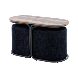 3 Piece Set Coffee Table & Ottoman Wood Side End Table Industrial - Black