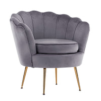 Armchair Padded Lounge Chair Accent Velvet Shell Scallop GREY