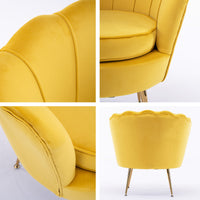 Armchair Lounge Chair Accent Velvet Shell Scallop + Round Ottoman Footstool YELLOW