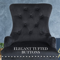 French Provincial Dining Chair Ring Studded Velvet Rubberwood Leg LISSE BLACK