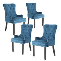 4X French Provincial Dining Chair Ring Studded Velvet Rubberwood Leg LISSE NAVY BLUE