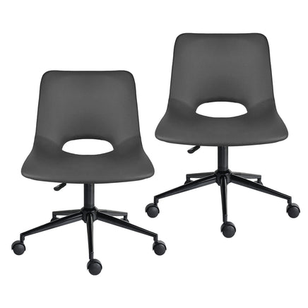 2 Set Office Desk Chair - PU Leather Home Swivel Chair Cut-Out Seat HALO GREY