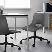 2 Set Office Desk Chair - PU Leather Home Swivel Chair Cut-Out Seat HALO GREY