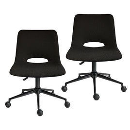 2 Set Office Desk Chair - Loop Yarn Fabric Home Swivel Chair Cut-Out Seat HALO BLACK