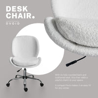 Office Desk Chair - Teddy Boucle Armless Swivel Study Seat OVOID WHITE