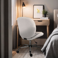 Office Desk Chair - Teddy Boucle Armless Swivel Study Seat OVOID WHITE