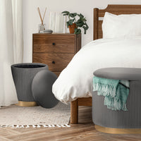3 Piece Set Storage Ottoman - Blanket Box Velvet Padded Bench Stool FAYE GREY