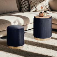2X Side Table Storage Ottoman - Velvet Stool MIRA Black