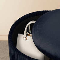 2X Side Table Storage Ottoman - Velvet Stool MIRA Black