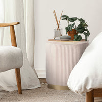 2X Side Table Storage Ottoman - Velvet Stool MIRA Cream