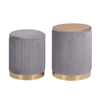 2X Side Table Storage Ottoman - Velvet Stool MIRA Grey