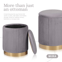 2X Side Table Storage Ottoman - Velvet Stool MIRA Grey