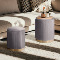 2X Side Table Storage Ottoman - Velvet Stool MIRA Grey