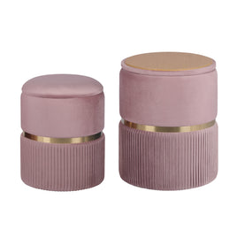 2X Side Table Storage Ottoman - Velvet Padded Stool Vanity Footstool REMI Pink