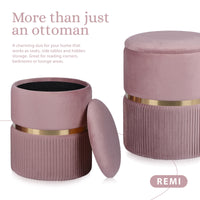 2X Side Table Storage Ottoman - Velvet Padded Stool Vanity Footstool REMI Pink