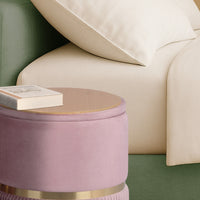 2X Side Table Storage Ottoman - Velvet Padded Stool Vanity Footstool REMI Pink