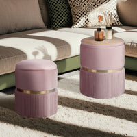 2X Side Table Storage Ottoman - Velvet Padded Stool Vanity Footstool REMI Pink