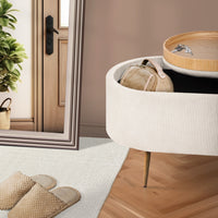 Coffee Table Storage Ottoman - Corduroy Padded Blanket Box Bench ESME CREAM