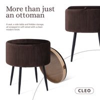 Side Table Storage Ottoman - Velvet Padded Stool Vanity Footstool CLEO BROWN