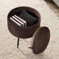 Side Table Storage Ottoman - Velvet Padded Stool Vanity Footstool CLEO BROWN